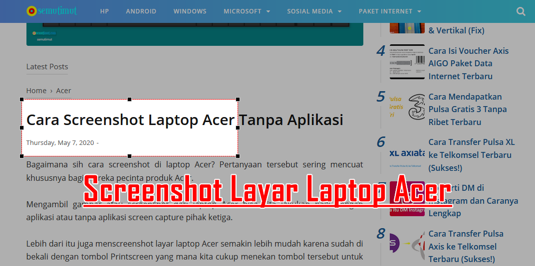 Cara screenshot di laptop acer