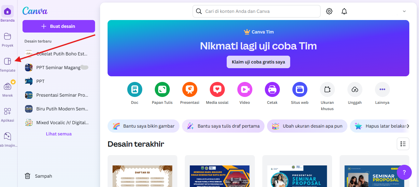 membuka template canva