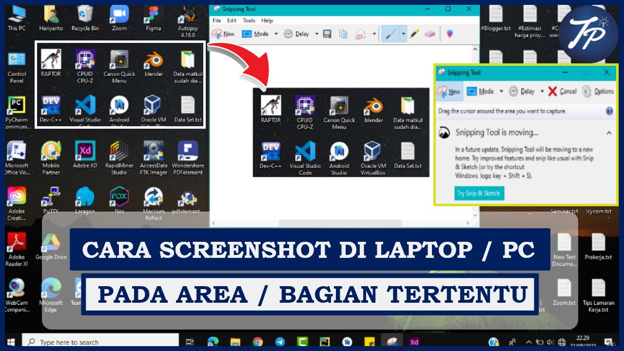 Screenshot laptop dengan area tertentu yang dipilih